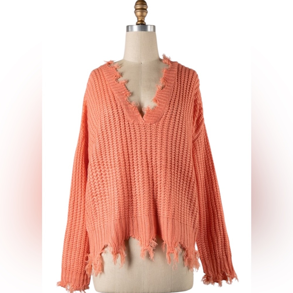 Miracle Coral V-Neck Long Sleeve Sweater